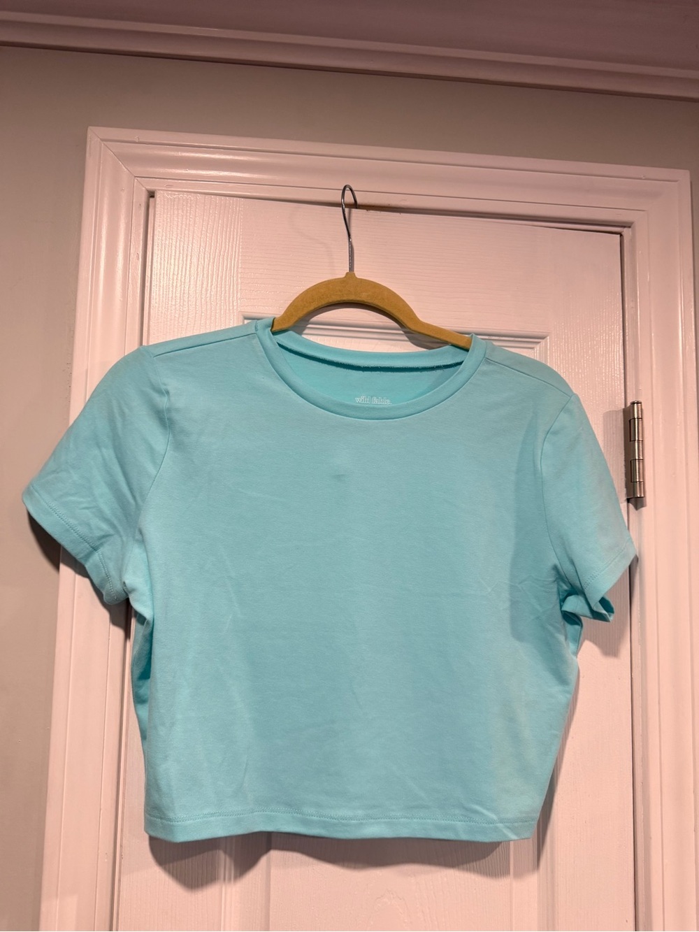 NWT Wild Fable Size XXL Aqua Blue Cropped Baby Tee Short Sleeve Crew Neck